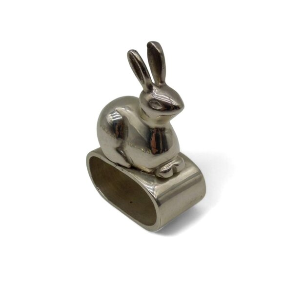 Bunny Rabbit NAPKIN HOLDER Ring Set of 6 Heavy Silver Tone Metal - Picture 3 of 11
